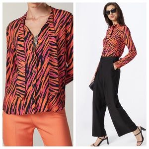 PATRIZIA Pepe Donna orange rose tie neck button down blouse